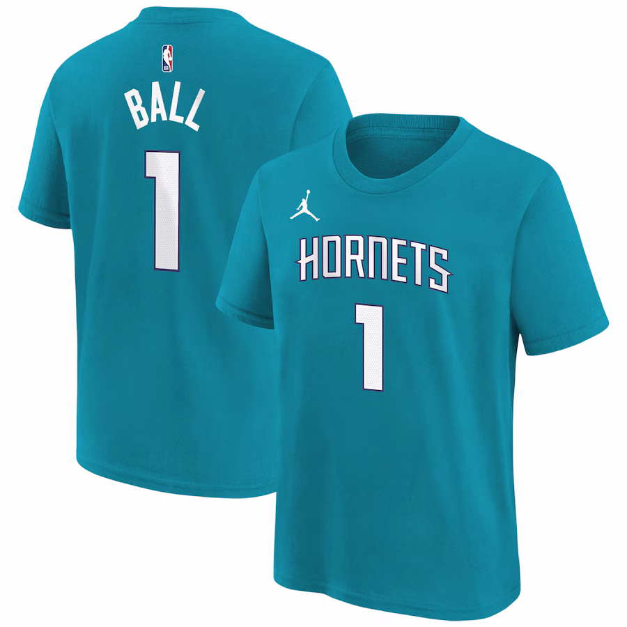 Youth Charlotte Hornets LaMelo Ball Jordan Brand Teal Icon Name & Number T-Shirt