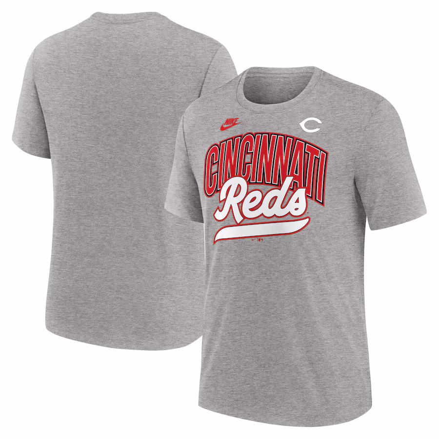 Men's Cincinnati Reds Nike Heather Gray Cooperstown Collection Retro Tri-Blend T-Shirt