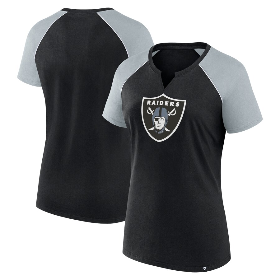 Women's Las Vegas Raiders Fanatics Black/Silver Glittered Primary Raglan T-Shirt