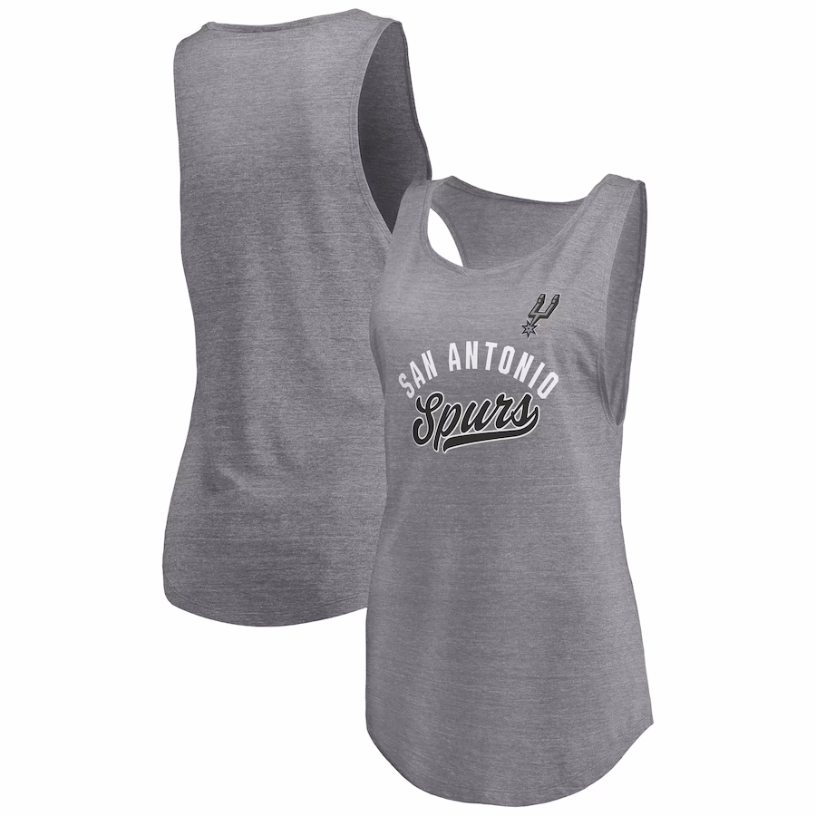 Women's San Antonio Spurs Fanatics Heathered Gray Quality Time Open Scoop Neck Tri-Blend Tank Top
