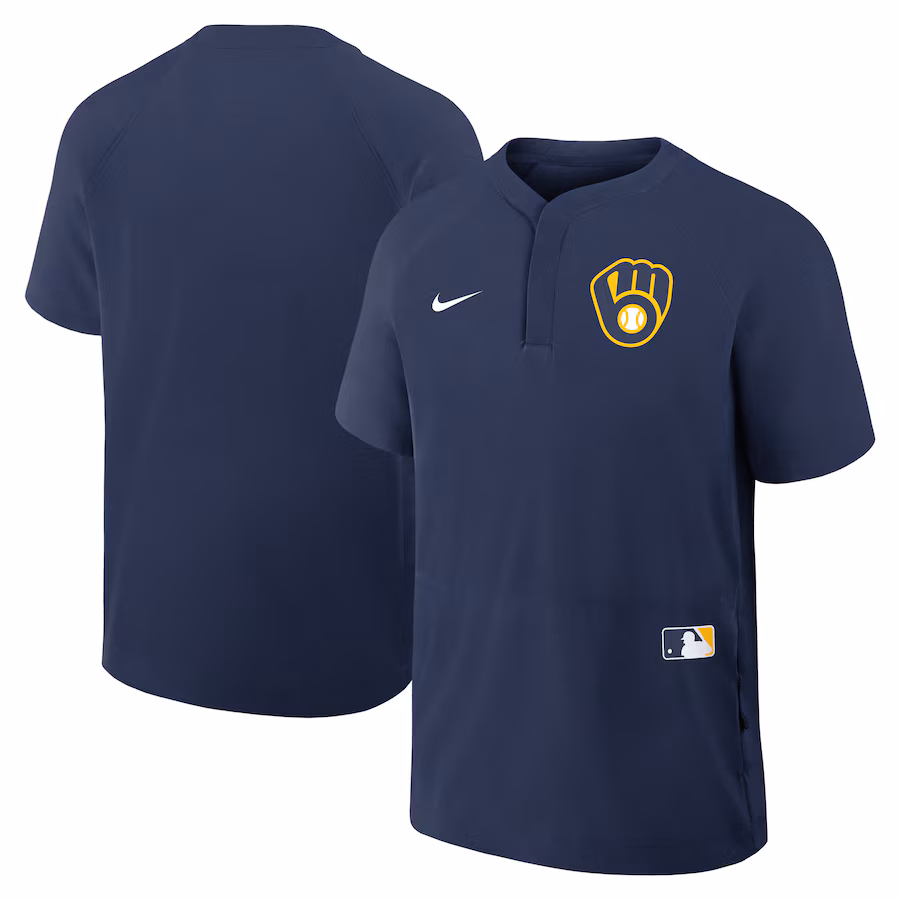 Men's Milwaukee Brewers Nike Navy Authentic Collection Raglan Short Sleeve Windshirt