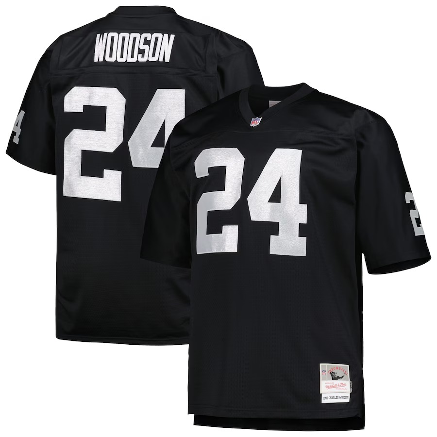 Men's Las Vegas Raiders Charles Woodson Mitchell & Ness Black Big & Tall 1998 Retired Player Replica Jersey