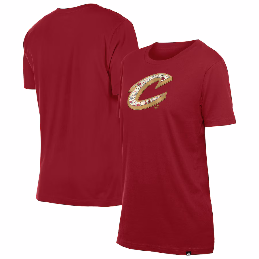 Women's Cleveland Cavaliers New Era Wine Glam Game Flower T-Shirt