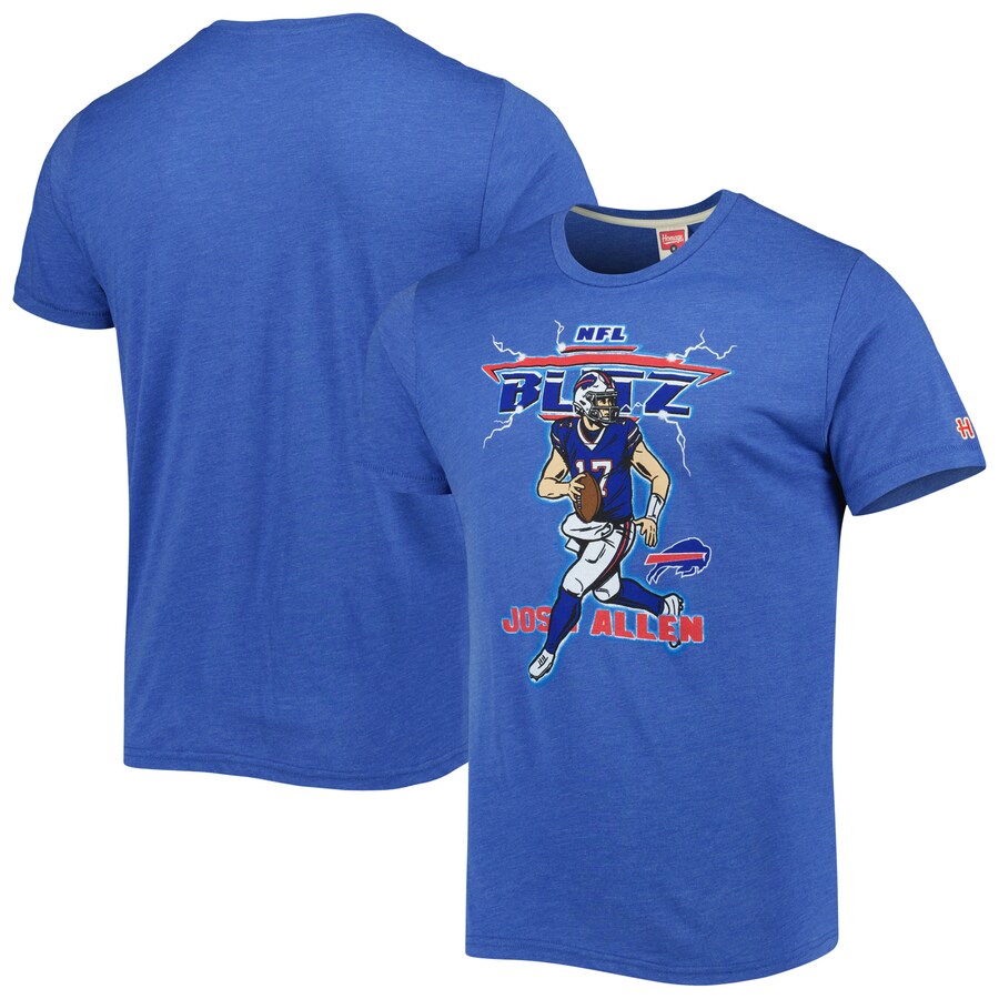Men's Buffalo Bills Josh Allen Homage Heathered Heather Royal NFL Blitz Player Tri-Blend T-Shirt