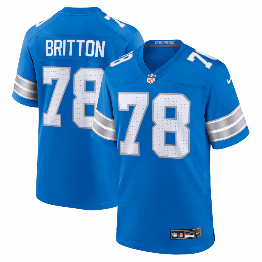 Men's Detroit Lions Gunner Britton Nike Blue Team Game Jersey