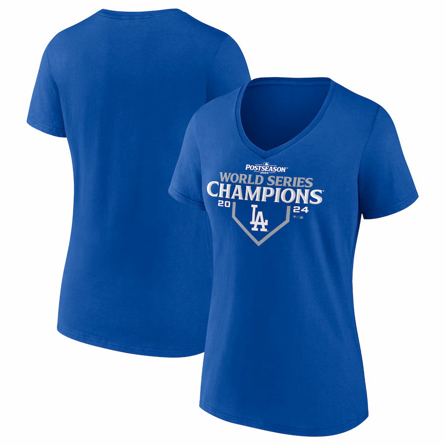 Women's Los Angeles Dodgers Fanatics Royal 2024 World Series Champions Official Logo V-Neck T-Shirt