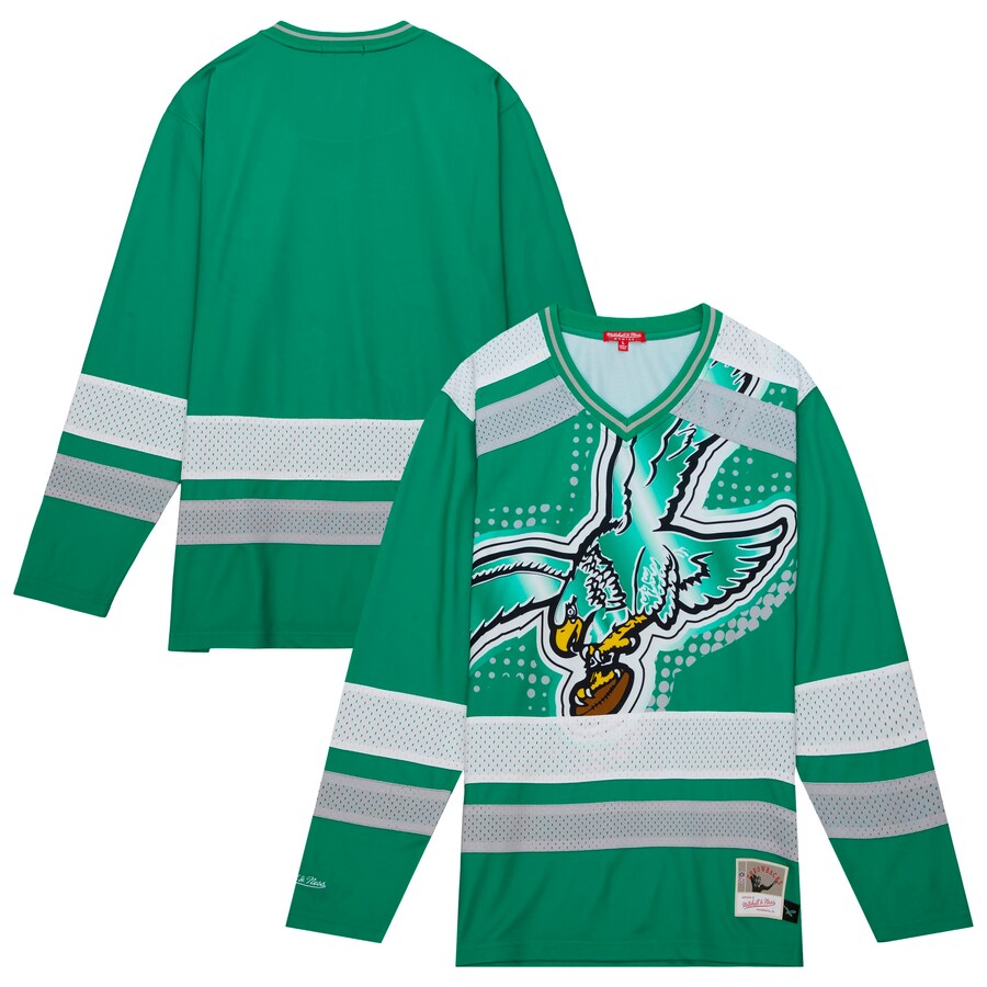 Women's Philadelphia Eagles Mitchell & Ness Green Big Face 7.0 Long Sleeve Jersey T-Shirt