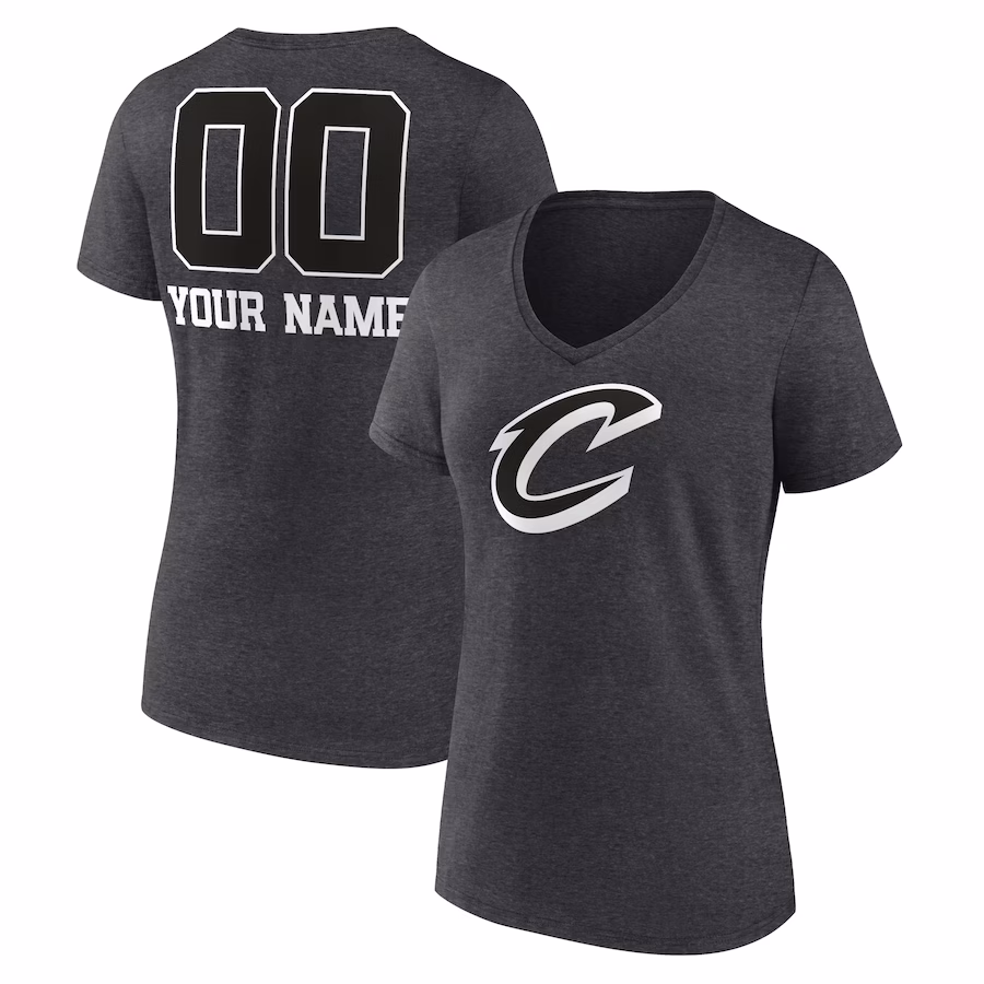 Women's Cleveland Cavaliers Charcoal Personalized Name & Number Monochrome V-Neck T-Shirt