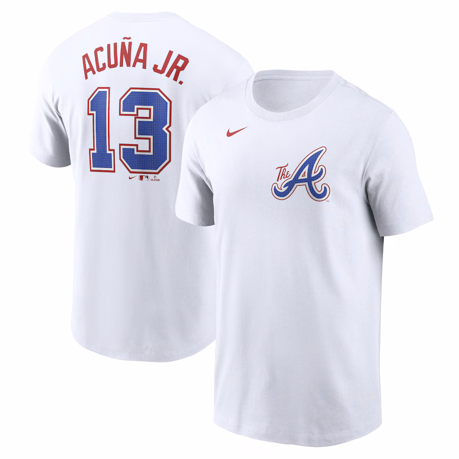 Men's Atlanta Braves Ronald Acuña Jr. Nike White City Connect Fuse Name & Number T-Shirt