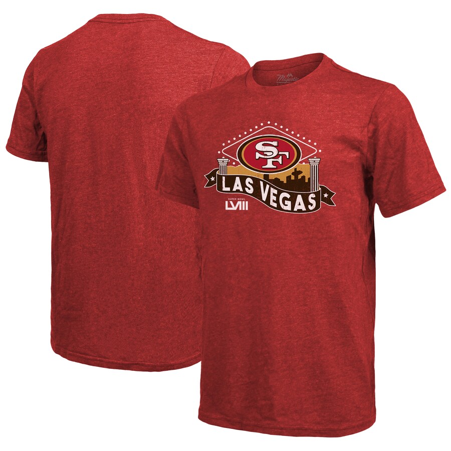 Men's San Francisco 49ers Majestic Threads Scarlet Super Bowl LVIII Tri-Blend T-Shirt