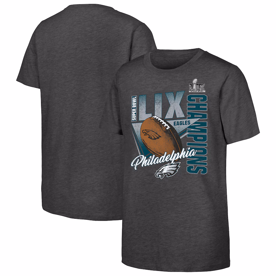 Youth Philadelphia Eagles  Fanatics Heather Charcoal Super Bowl LIX Champions Own the Moment Tri-Blend T-Shirt
