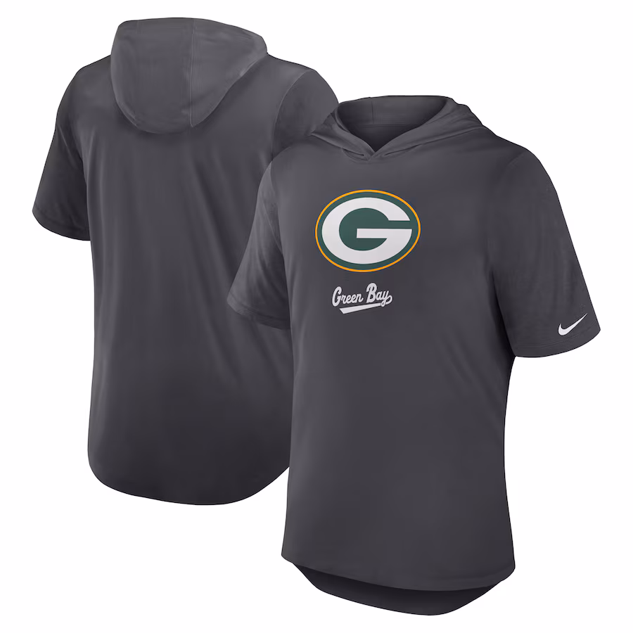 Men's Green Bay Packers Nike Anthracite Tri-Blend Performance Hoodie T-Shirt