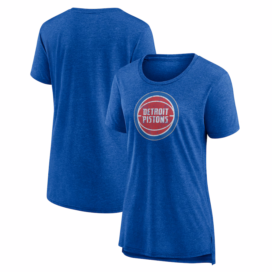 Women's Detroit Pistons Heather Blue Distressed Logo Tri-Blend T-Shirt