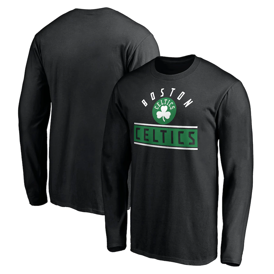 Men's Boston Celtics Black Team Arch Knockout Long Sleeve T-Shirt