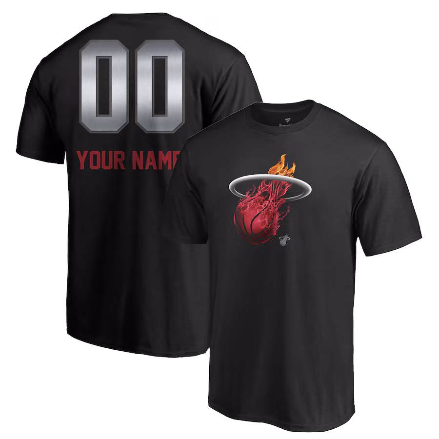 Men's Miami Heat Black Midnight Mascot Personalized Name & Number T-Shirt