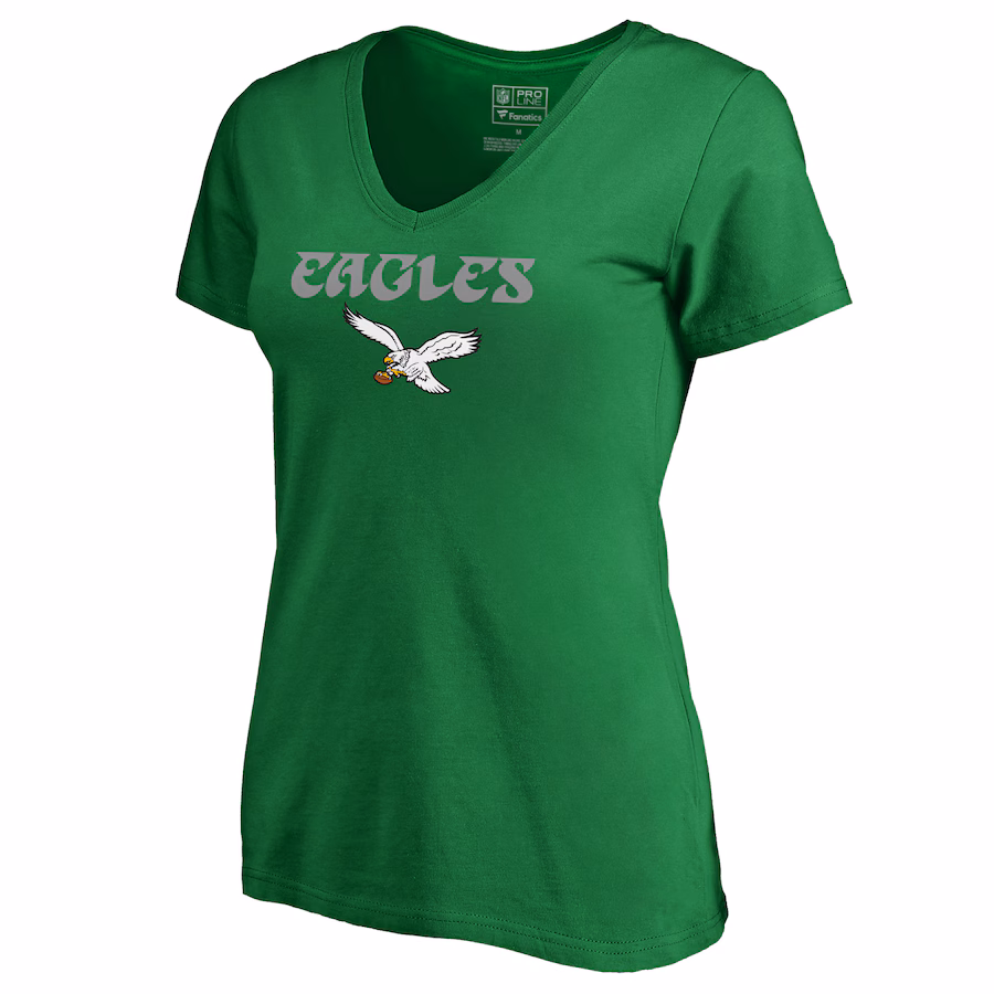 Women's Philadelphia Eagles Kelly Green Vintage Team Lockup V-Neck T-Shirt