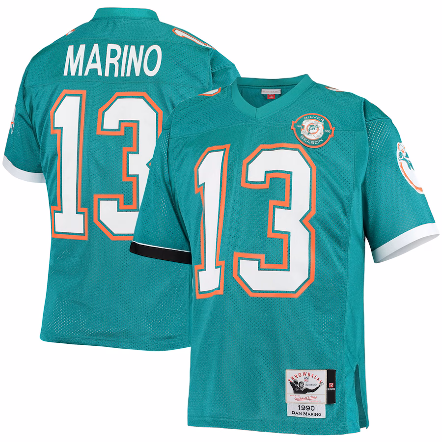 Men's Miami Dolphins 1990 Dan Marino Mitchell & Ness Aqua Authentic Throwback Retired Player Jersey