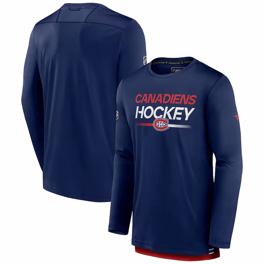 Men's Montreal Canadiens Fanatics Navy Authentic Pro Tech Long Sleeve T-Shirt