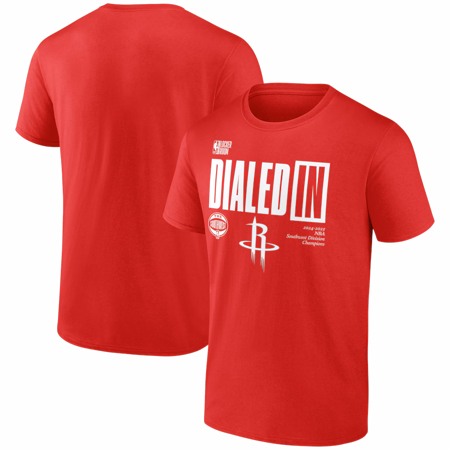 Men's Houston Rockets  Fanatics Athletic Red 2025 Southwest Division Champions Locker Room T-Shirt