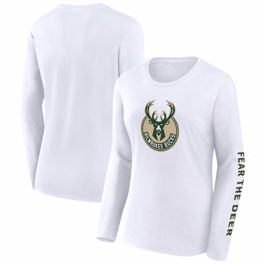 Women's Milwaukee Bucks Fanatics White Long Sleeve T-Shirt