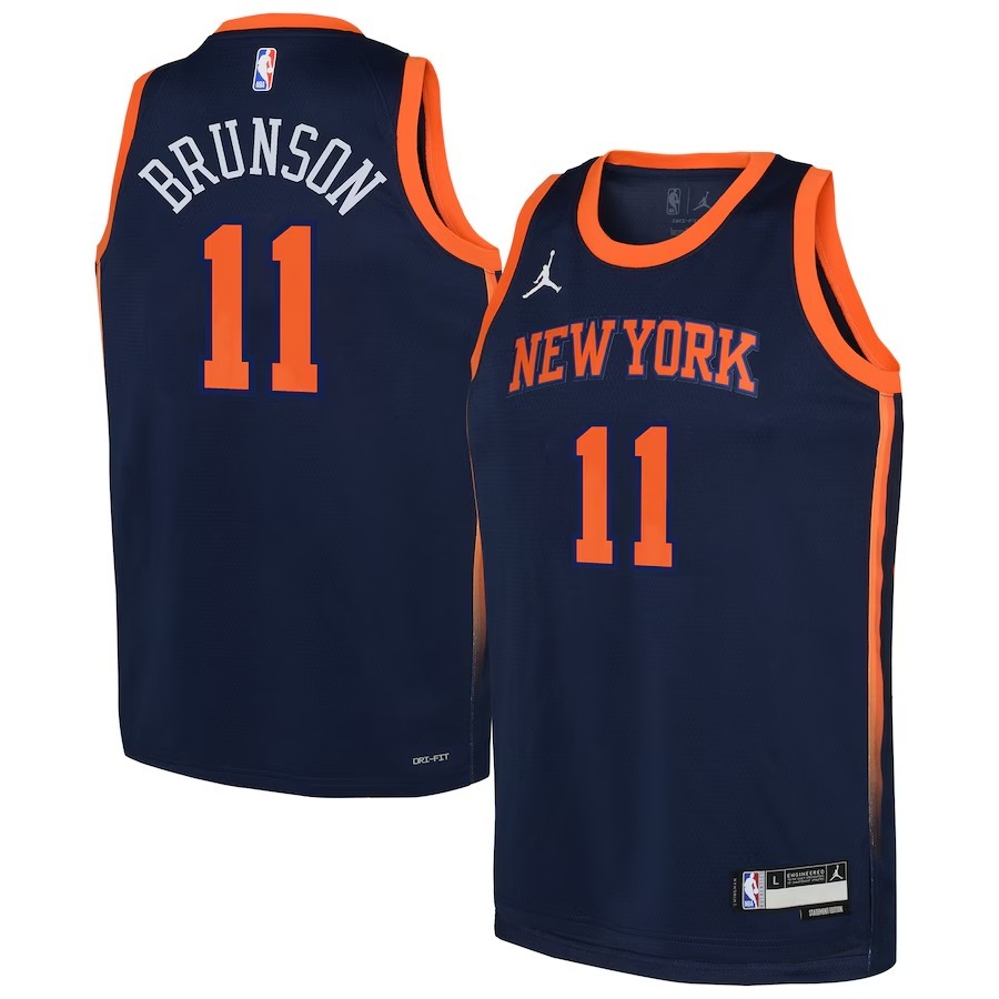 Youth New York Knicks Jalen Brunson Jordan Brand Navy Swingman Jersey - Statement Edition