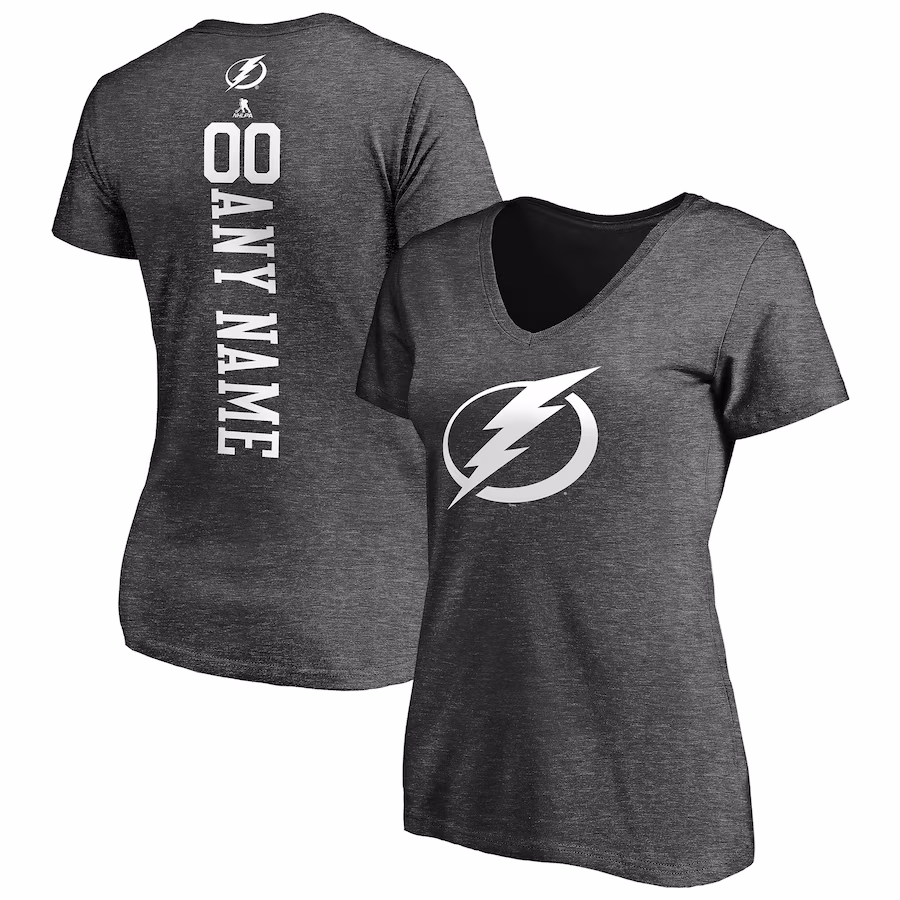 Women's Tampa Bay Lightning Heathered Charcoal Personalized One Color V-Neck T-Shirt