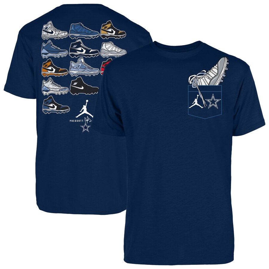 Men's Dallas Cowboys Dak Prescott Jordan Brand Navy Shoe Schedule Graphic T-Shirt