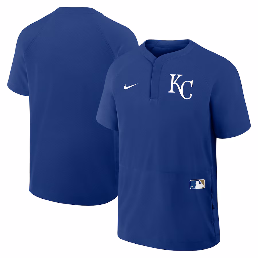 Men's Kansas City Royals Nike Royal Authentic Collection Raglan Short Sleeve Windshirt