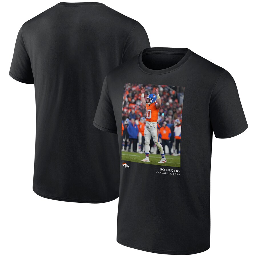 Men's Denver Broncos Bo Nix Black  NFL Flash Features Week 18 T-Shirt