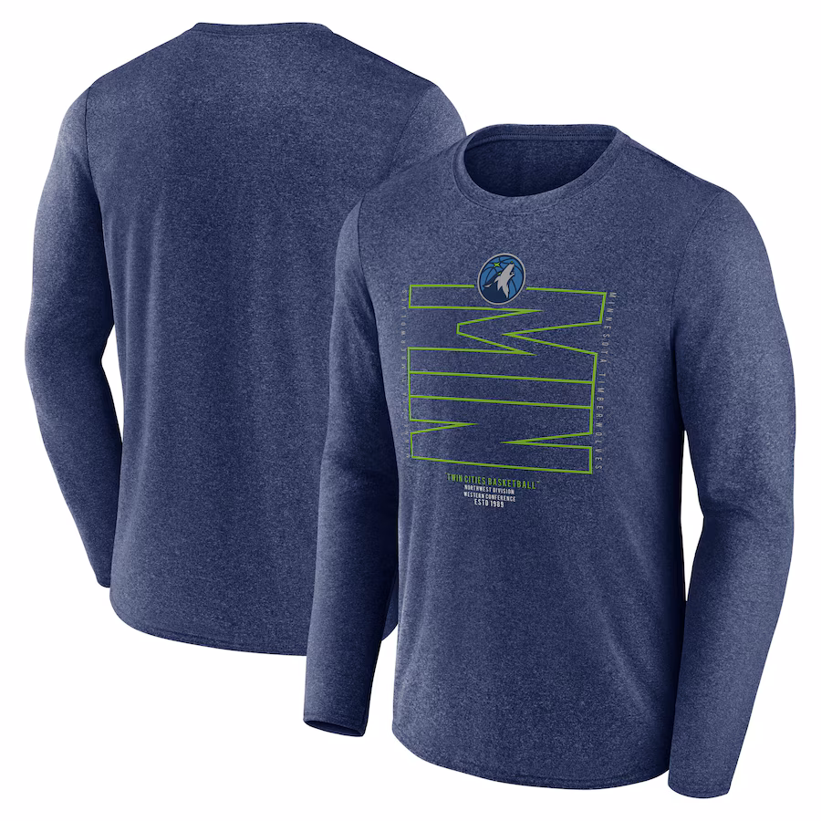 Men's Minnesota Timberwolves  Fanatics Heather Navy Game Point Long Sleeve T-Shirt