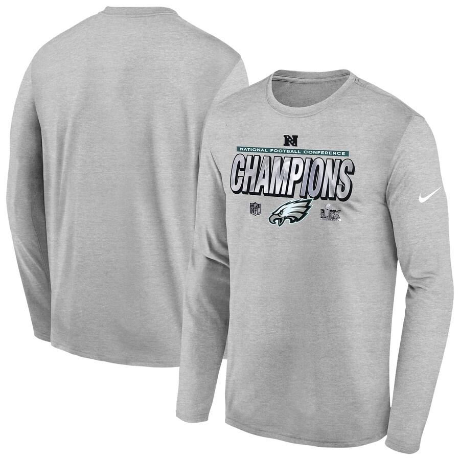 Youth Philadelphia Eagles Nike Heather Gray 2024 NFC Champions Locker Room Trophy Collection Long Sleeve T-Shirt