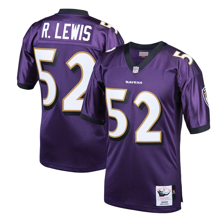 Men's Baltimore Ravens 2000 Ray Lewis Mitchell & Ness Purple Authentic Throwback Retired Player Jersey