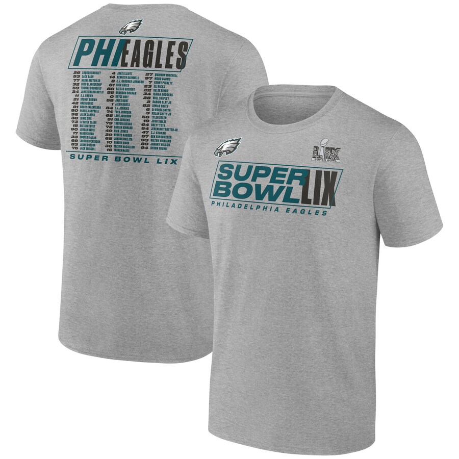 Men's Philadelphia Eagles  Fanatics Heather Gray Super Bowl LIX Big & Tall Roster T-Shirt