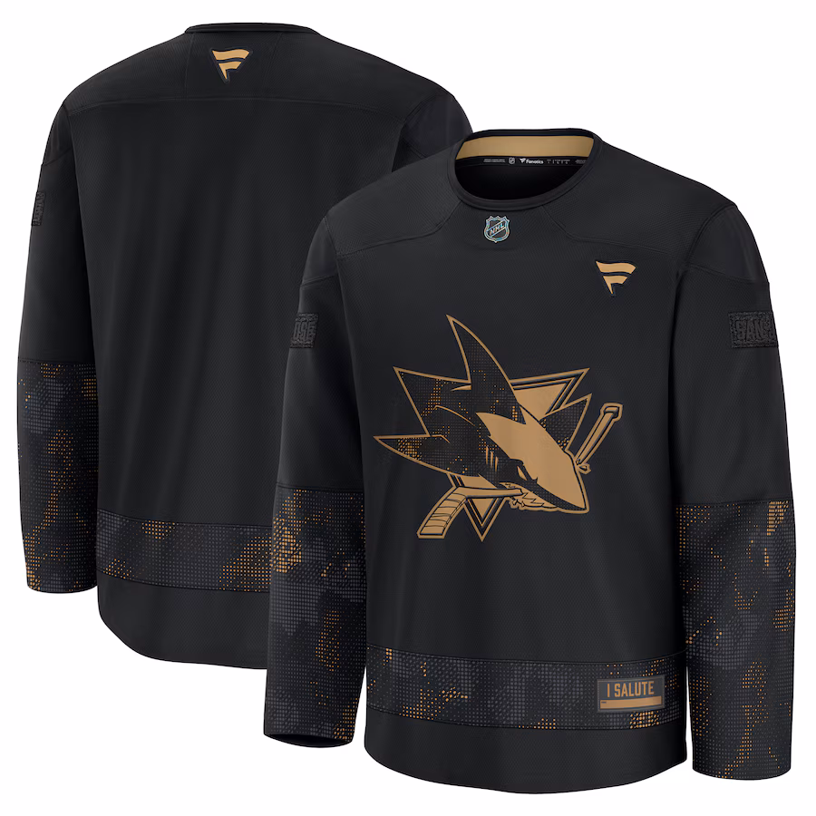 Men's San Jose Sharks Fanatics Black 2024 Military Appreciation Practice Jersey