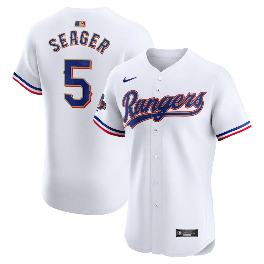 Men's Texas Rangers Corey Seager Nike White 2024 Gold Collection Elite Player Jersey