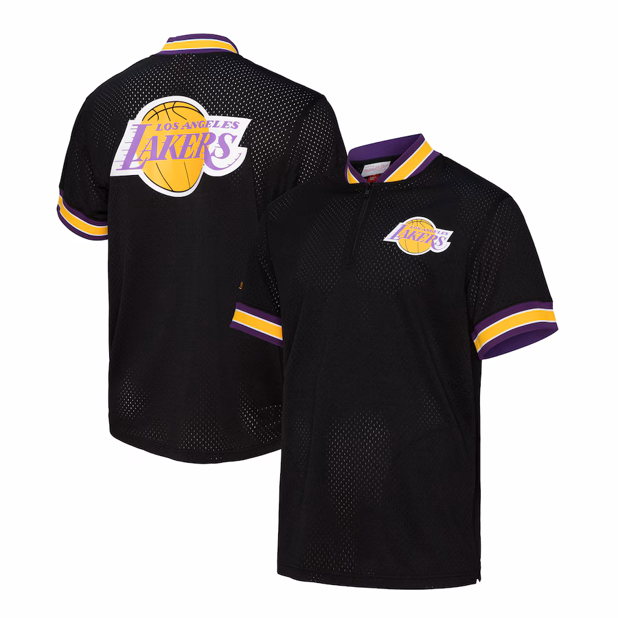 Men's Los Angeles Lakers  Mitchell & Ness Black Mesh Quarter-Zip Top