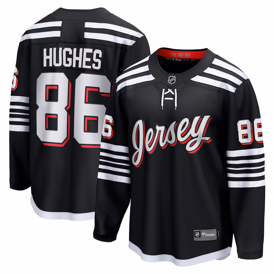 Men's New Jersey Devils Jack Hughes Fanatics Black Alternate Premier Breakaway Player Jersey