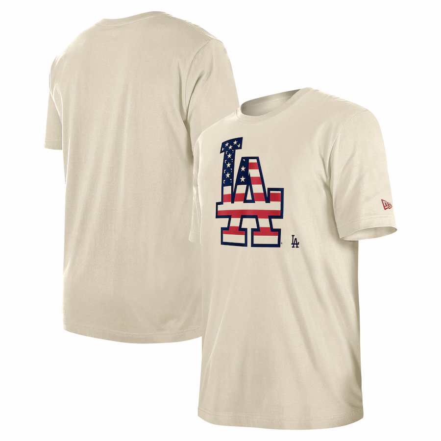 Men's Los Angeles Dodgers New Era Cream Americana Flag Fill T-Shirt