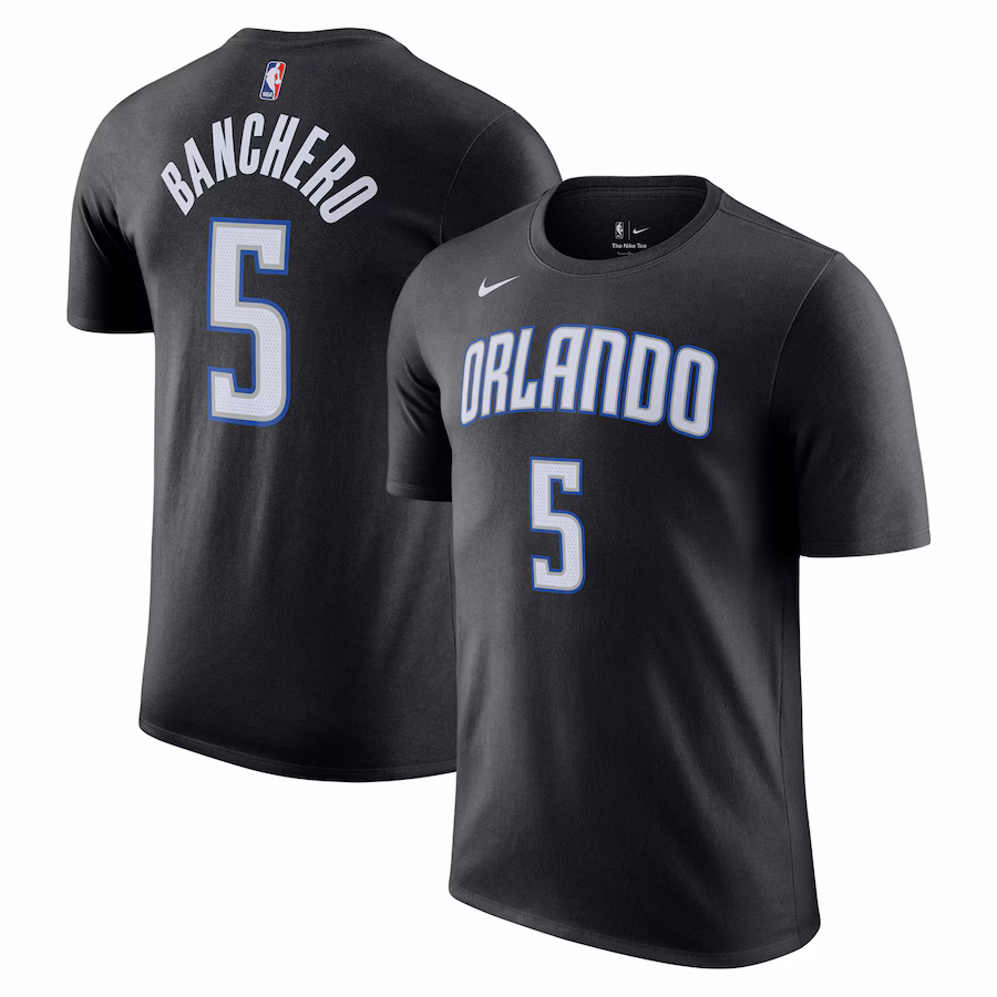 Men's Orlando Magic Paolo Banchero Nike Black Icon 2022/23 Name & Number T-Shirt