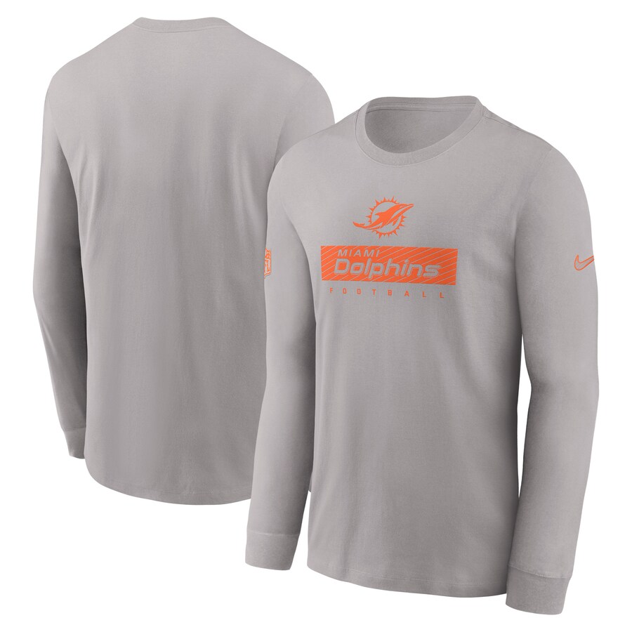 Men's Miami Dolphins Nike Gray Sideline Performance Long Sleeve T-Shirt
