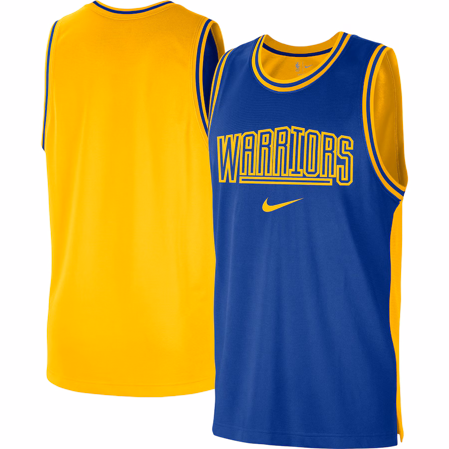 Men's Golden State Warriors Nike Royal/Gold Courtside Versus Force Split DNA Performance Mesh Tank Top