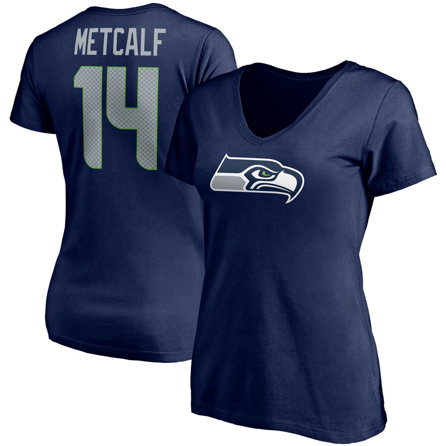 Women's Seattle Seahawks DK Metcalf Fanatics College Navy Player Icon Name & Number V-Neck T-Shirt