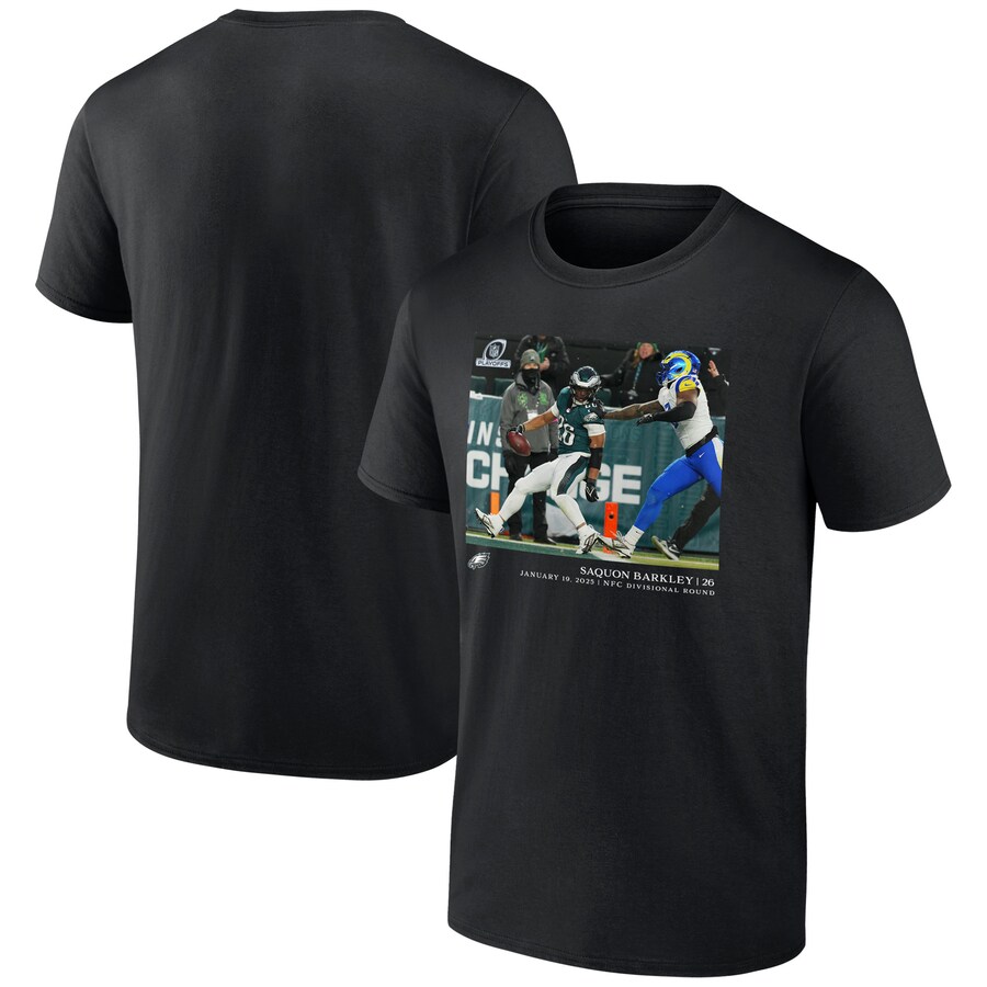Men's Philadelphia Eagles Saquon Barkley Black NFL Flash Features Divisional Round T-Shirt