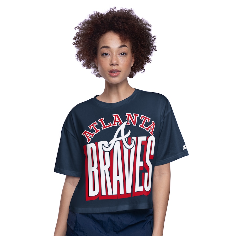 Women's Atlanta Braves Starter Navy Play the Ball Boxy Cropped T-Shirt