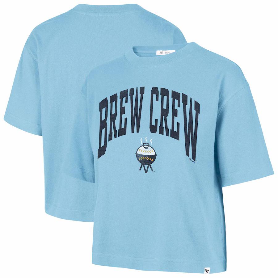 Women's Milwaukee Brewers '47 Powder Blue City Connect Shale Drop Shoulder Cropped T-Shirt
