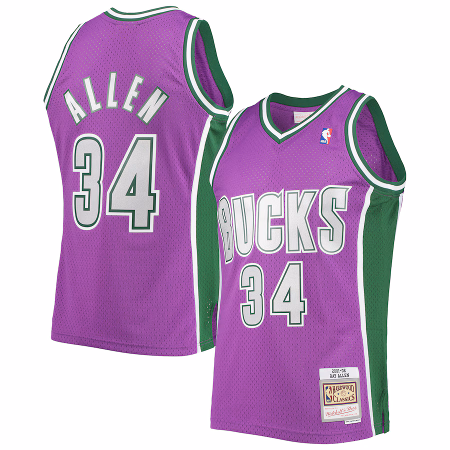 Men's Milwaukee Bucks Ray Allen Mitchell & Ness Purple 2001/02 Hardwood Classics Swingman Jersey