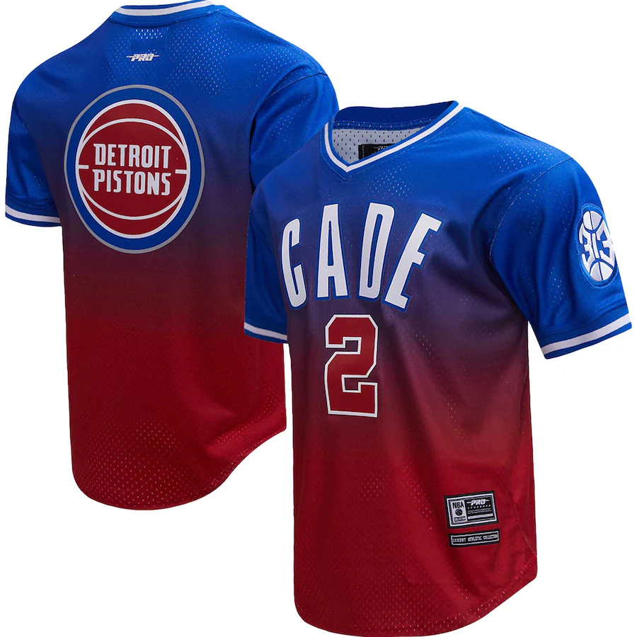Men's Detroit Pistons Cade Cunningham Post Royal/Red Ombre Name & Number T-Shirt