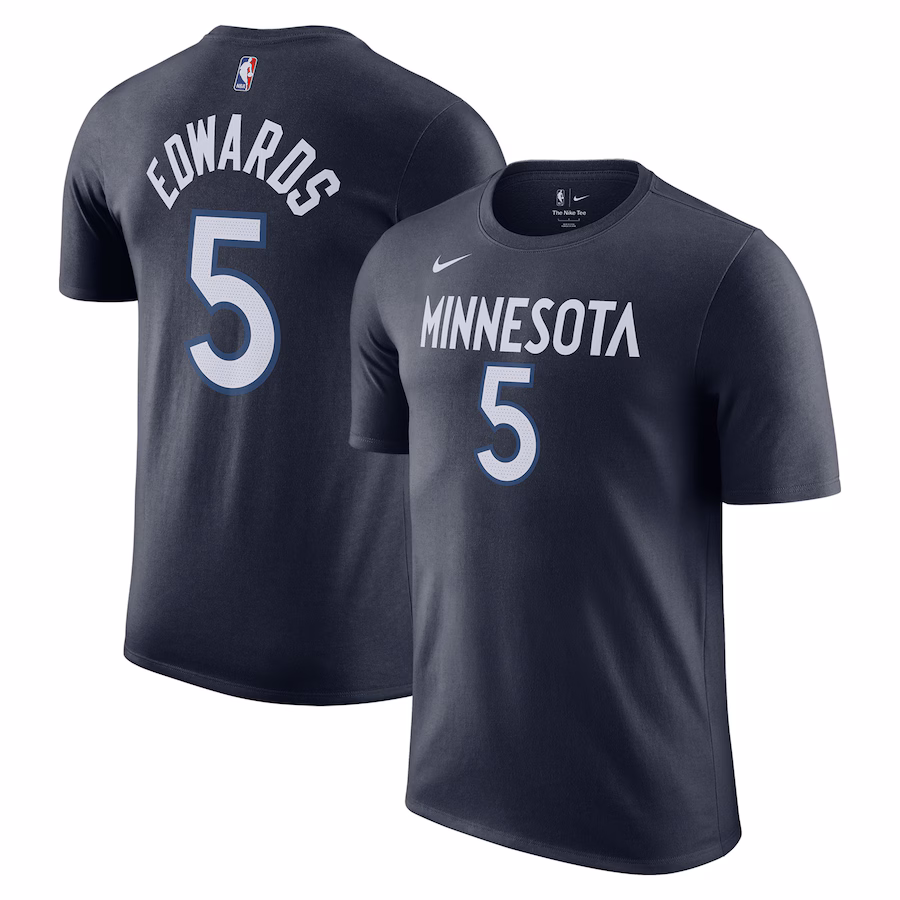 Men's Minnesota Timberwolves Anthony Edwards Nike Navy Icon 2022/23 Name & Number T-Shirt