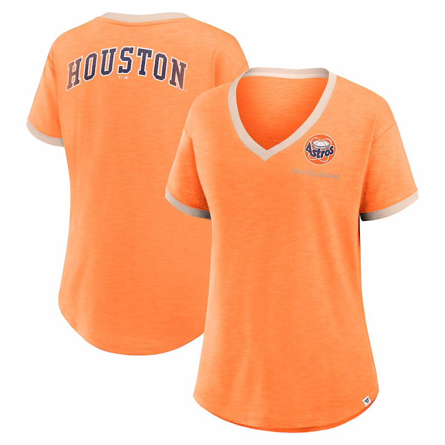 Women's Houston Astros Fanatics Orange Binge Worthy Stadium Slub V-Neck T-Shirt