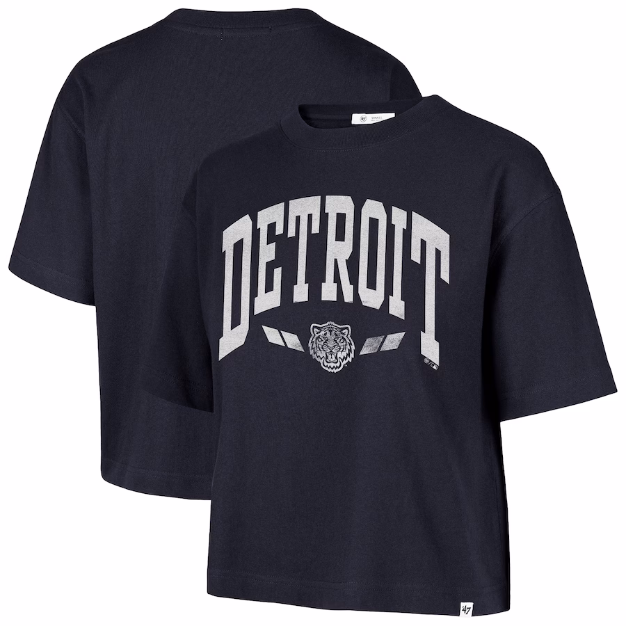 Women's Detroit Tigers '47 Navy City Connect Shale Drop Shoulder Cropped T-Shirt